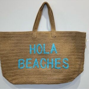 BTB Los Angeles Straw Tote “Hola Beaches” – Large Beach Bag 23x14